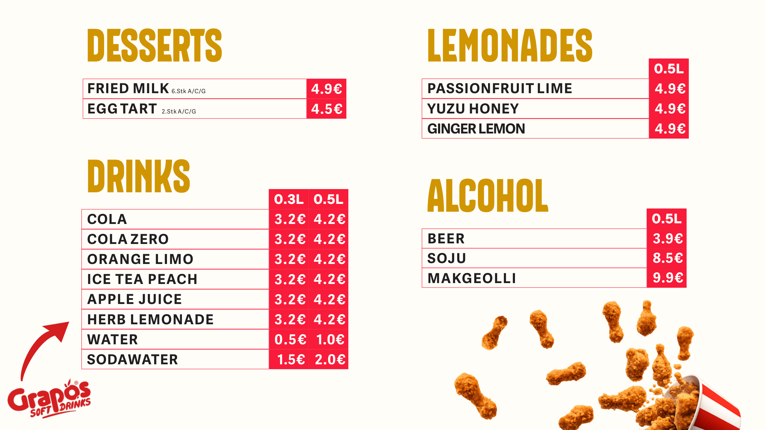 Menu page 3: desserts, drinks, lemonades, alcohol